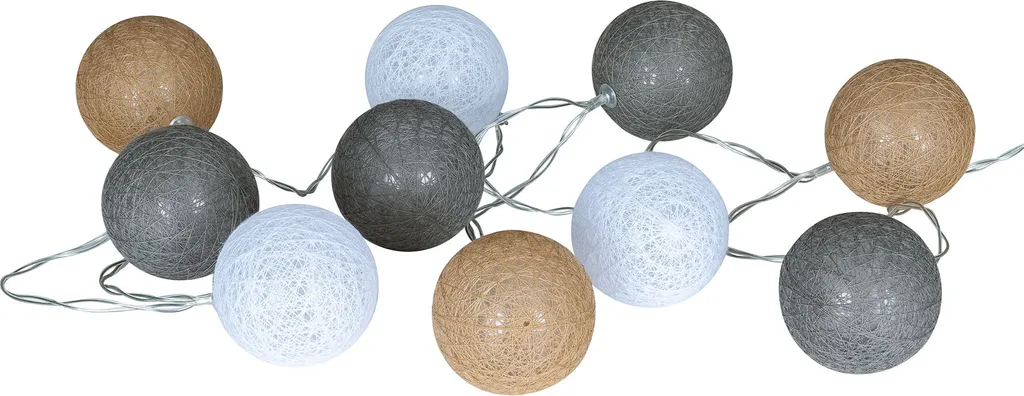 Guirlande 10 LED boules coton blanc chaud marron et blanc design chic