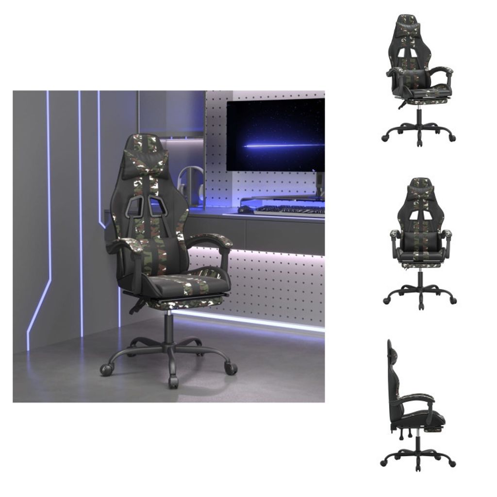 vidaXL Gamingstuhl mit Fußstütze Drehbar Schwarz Tarnfarben Kunstleder - Gaming-Sessel