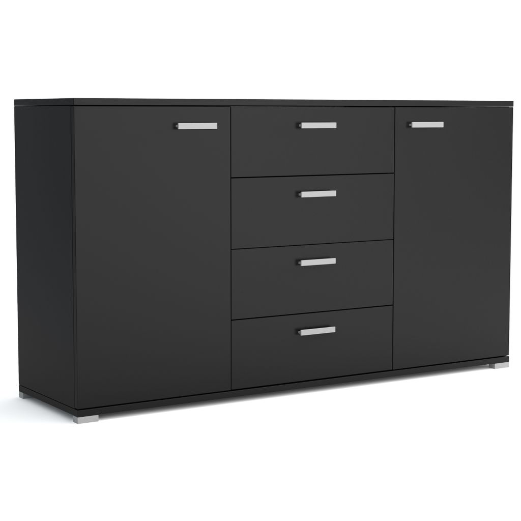 Kommode Brixton 150 cm – 4 Schubladen, 2 Türen, moderner Stauraum in schwarz, für Wohnzimmer, Schlafzimmer und Flur