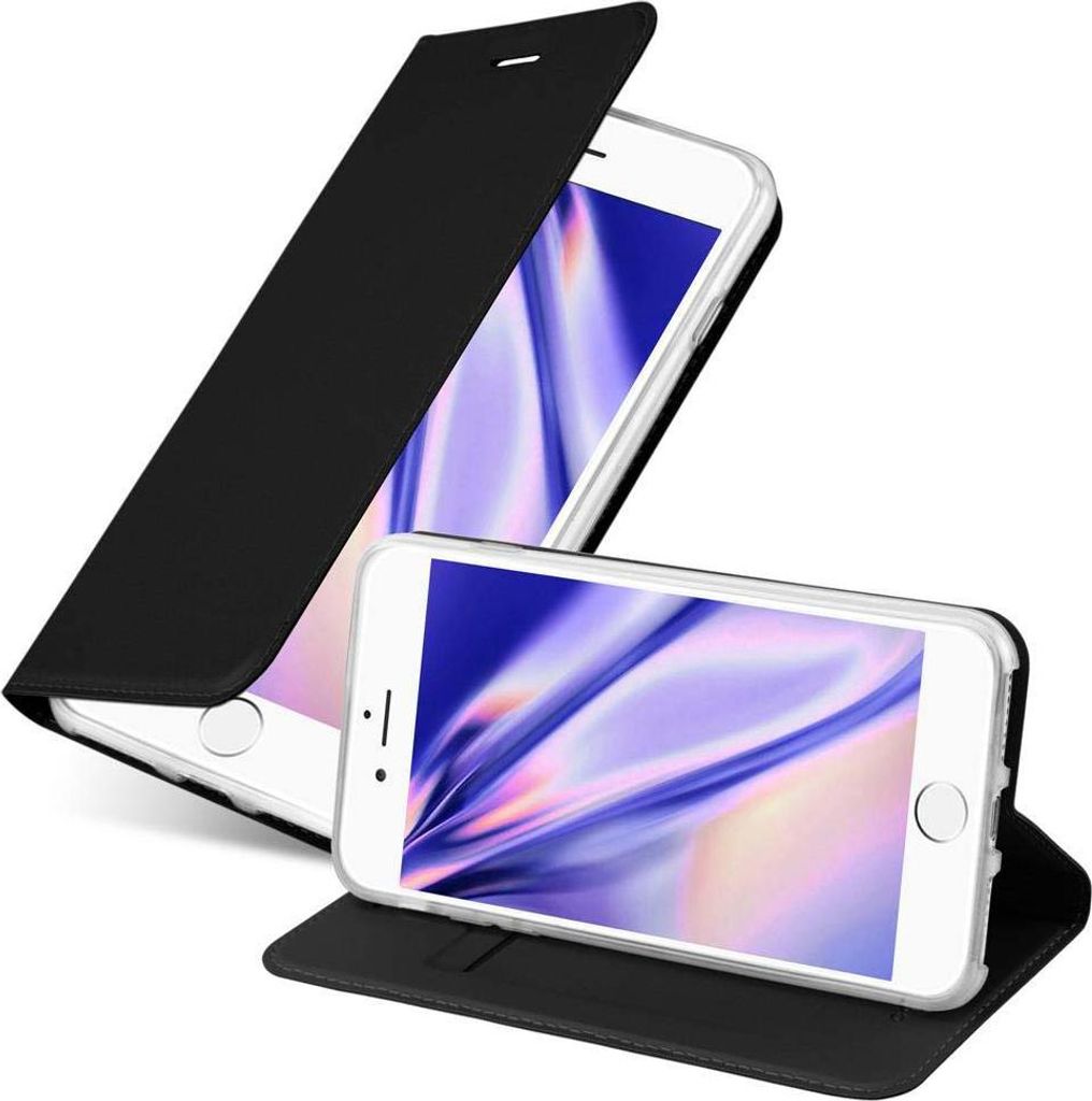 Cadorabo Handyhülle für Apple iPhone 7 / 7S / 8 / SE 2020 Schutz Hülle in Schwarz Cover Etui Book Case Booklet
