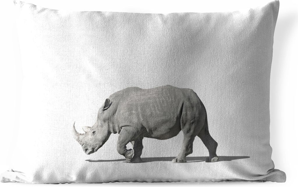 MuchoWow Outdoor Kissen - Rhinozeros - Tiere - Weiß - 60x40 cm - Wetterfest - Lounge Kissen - Zierkissen - Kissen für Innenräume