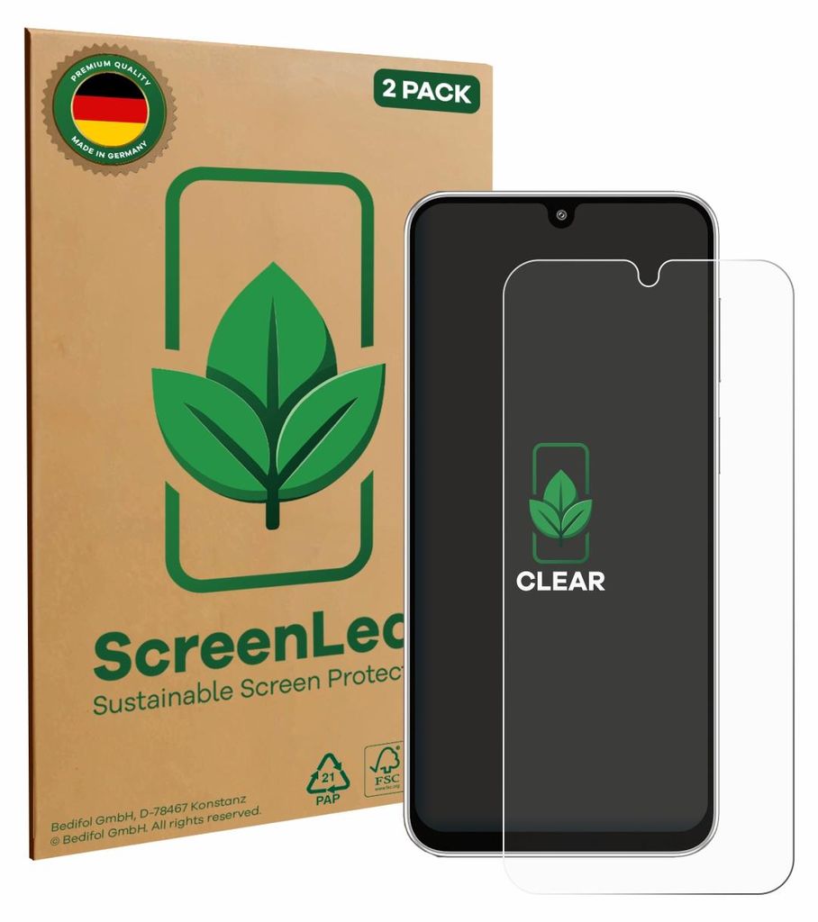 2x ScreenLeaf Schutzfolie für Samsung Galaxy M36 nachhaltiger Displayschutz Display Schutz Folie Klar Transparent