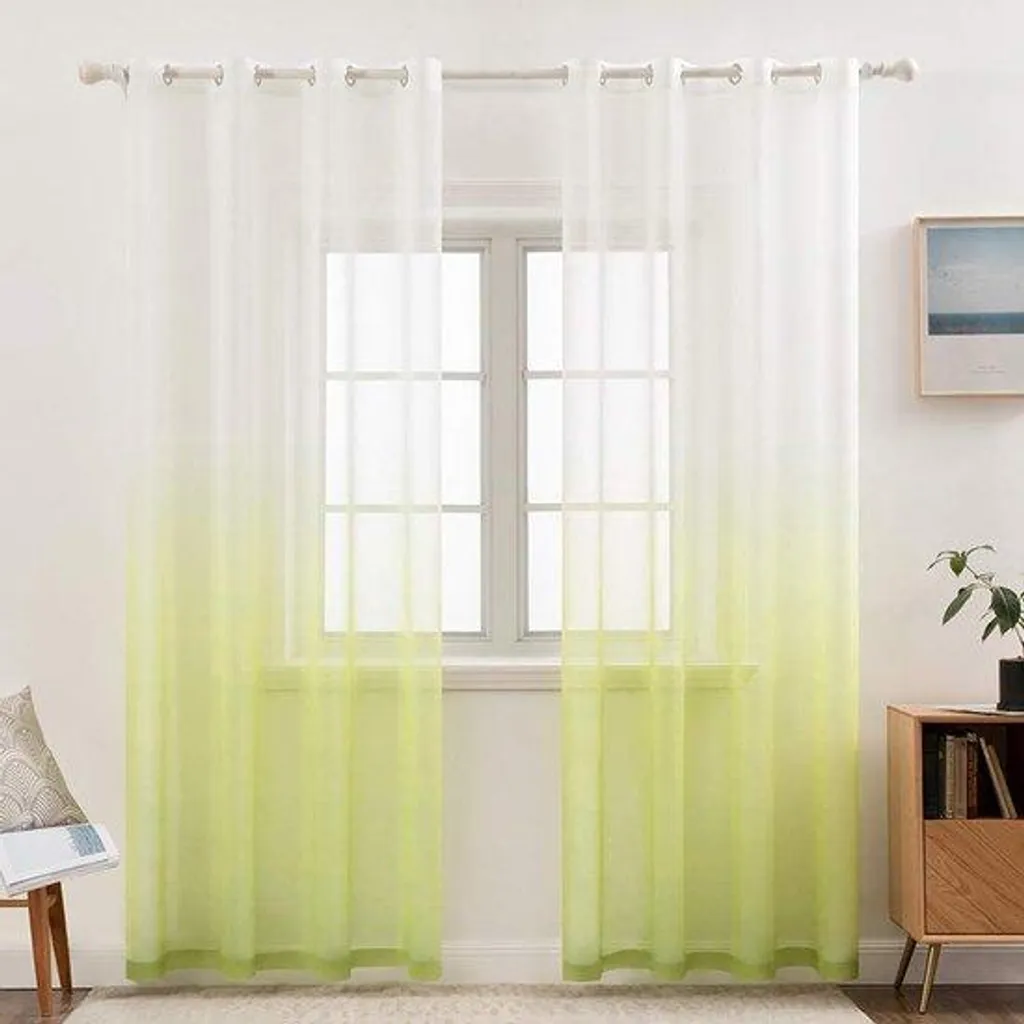 Rideaux de chambre occultation légère dégradé blanc vert 140x225cm