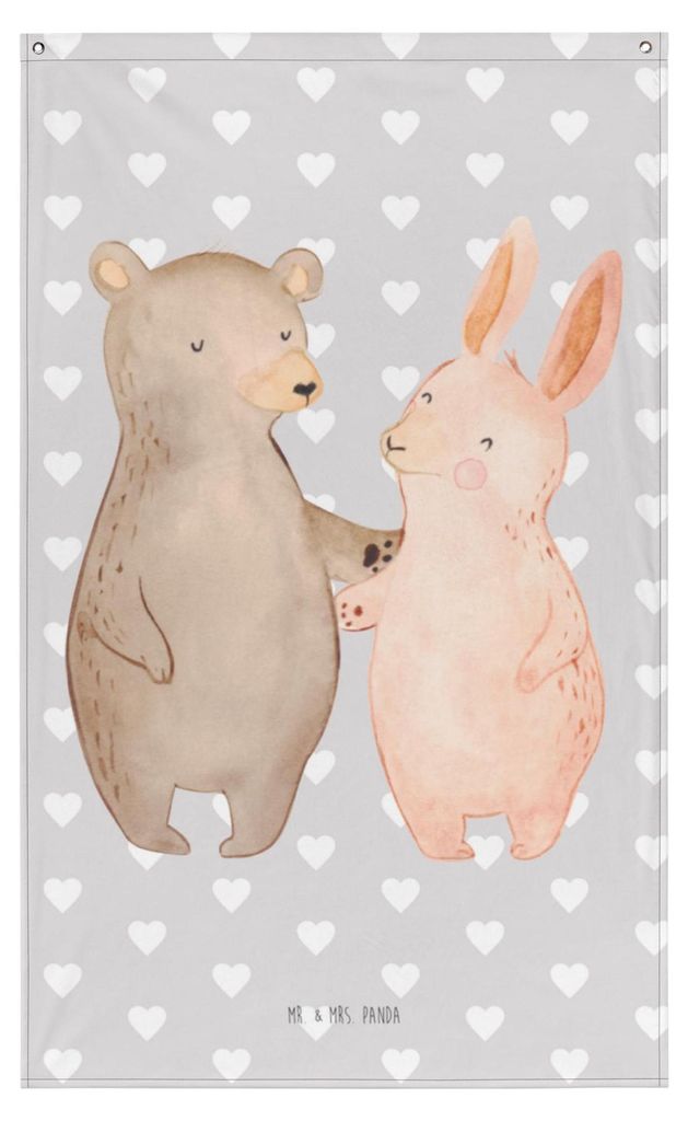 Mr. & Mrs. Panda Wandbild Bär und Hase Umarmen - Grau Pastell - Geschenk, Gobelin, Wandteppich, Freundin, Tapestry, Boho, für Immer, Tapisserie, ...