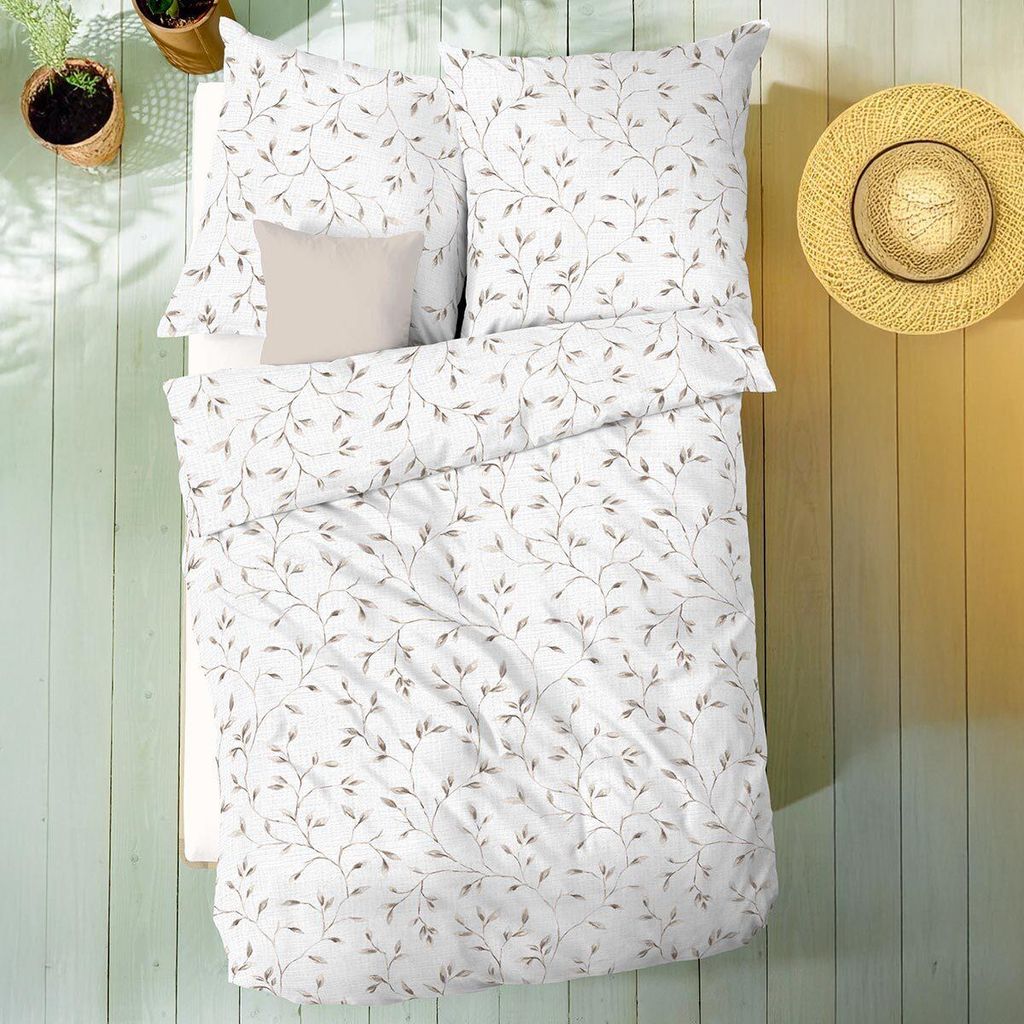Kaeppel Musselin Bettwäsche Leaf Allover 155x220 cm + 80x80 cm natur