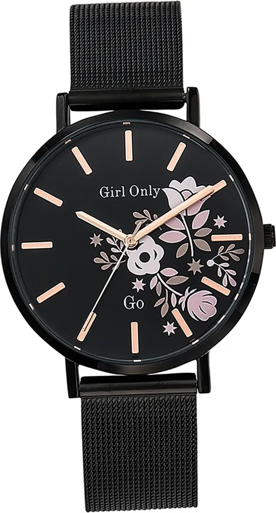 Girl Only Montre à Quartz D2UGO695912 Motif Fleuri Noir en Acier Inox
