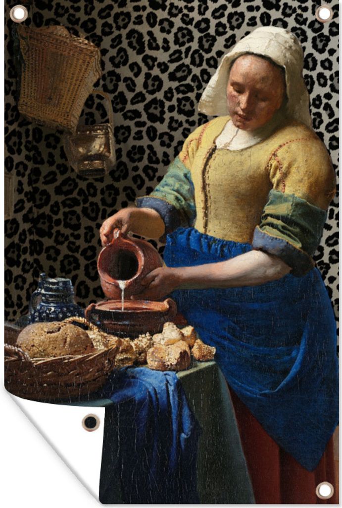 MuchoWow 60x90 cm Outdoor-Poster Gartendeko Sichtschutz Garten Poster für den Garten Milchmädchen - Kunst - Pantherdruck - Vermeer - Gemälde ...