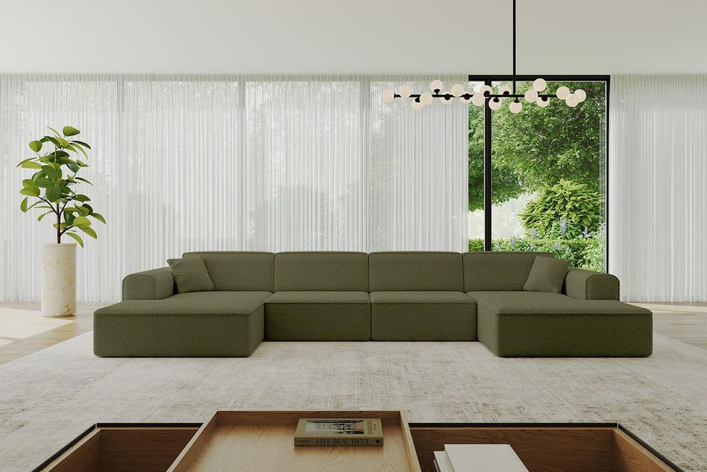 ALTDECOR Ecksofa in U-Form IREA-U2-v3 386x165x77 cm Grün Corner Sofa Bett Eckcouch Couch L-Form Wohnlandschaft Cauchsofa