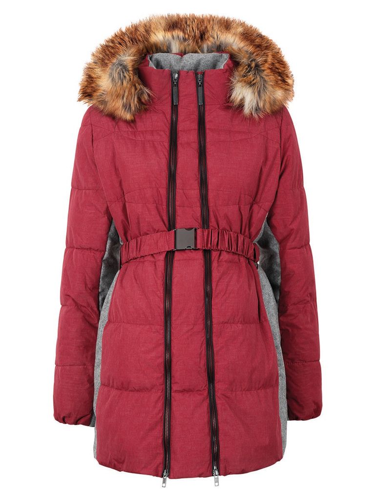 Damen Umstandsmantel mit Fellkapuze Rot Bellybutton Maternity