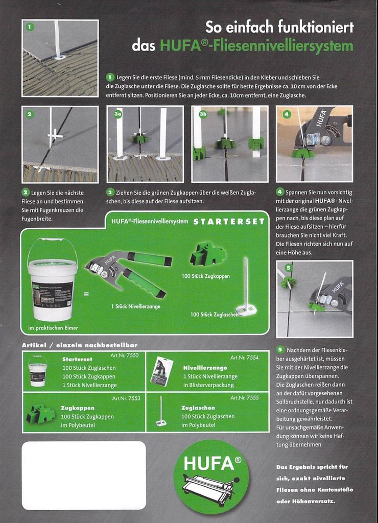 Hufa Fliesen Nivelliersystem 500 x Zuglaschen Produktbild 3