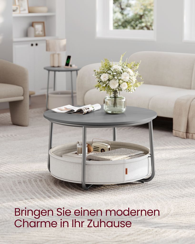Couchtisch rund, Beistelltisch mit Stauraum