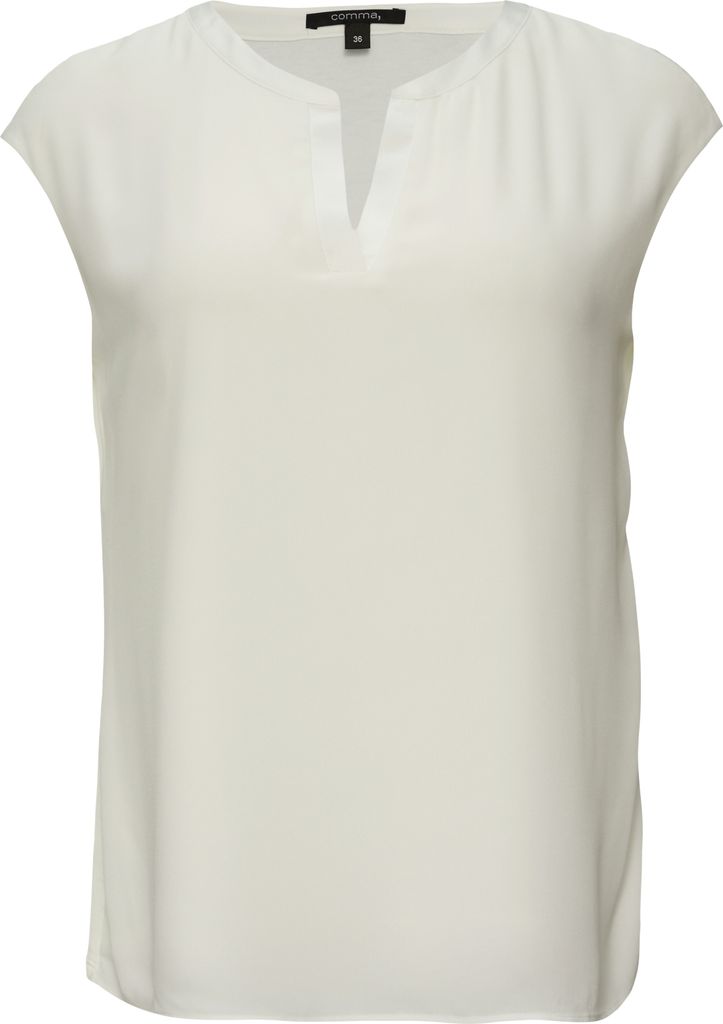 comma T-Shirt für Damen aus Jersey mit Satinblende, Farbe Weiß, Größe 34