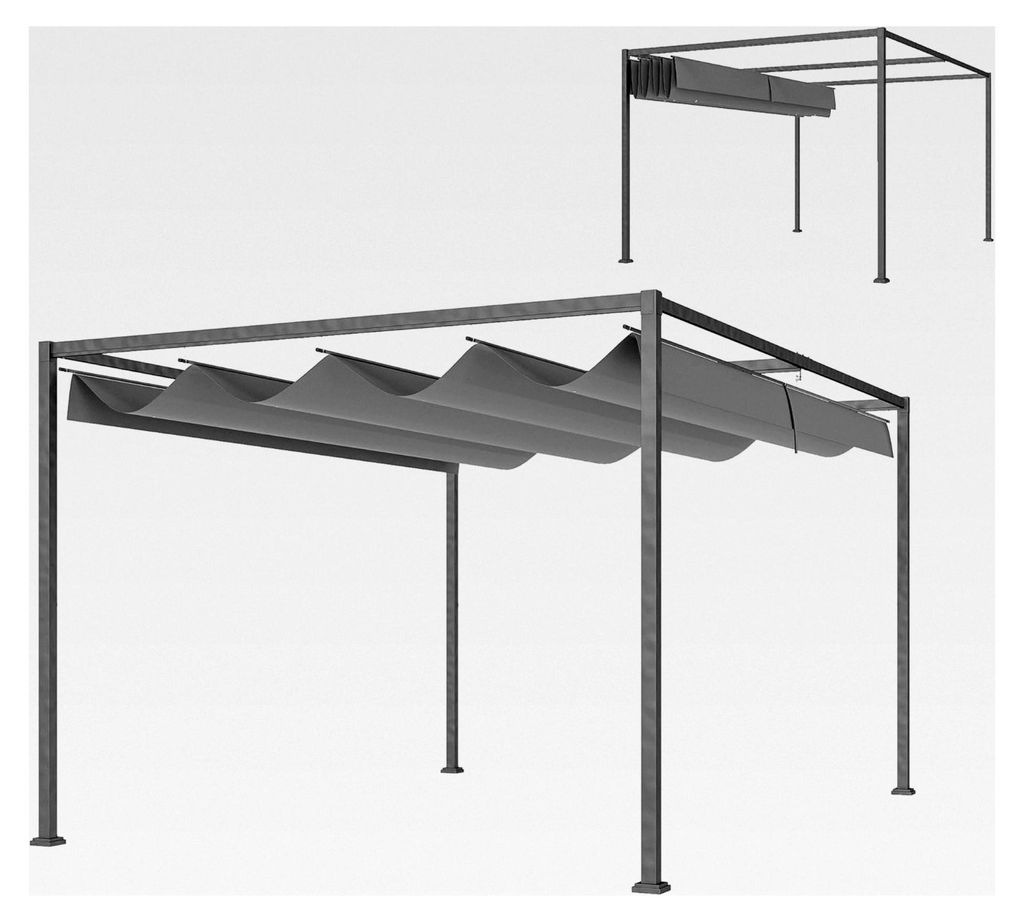 Pergola 4x3m Gartenpavillon, Terrassendach aus Stahl, freistehend, verstellbares Dach, Sonnenschutz für Terrasse und Garten, Dunkelgrau