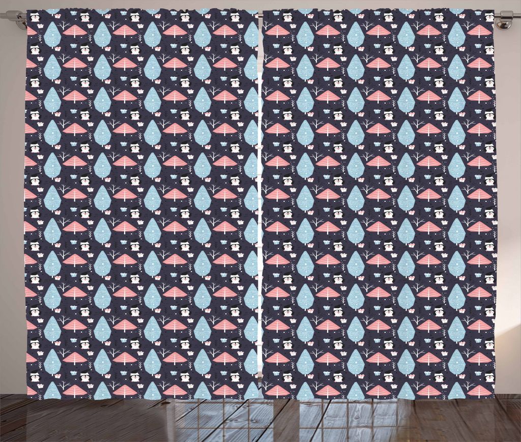 ABAKUHAUS Northwoods Rustikaler Gardine, Penguins Boxes Bäume, Schlafzimmer Kräuselband Vorhang mit Schlaufen und Haken, 280 x 175 cm, Mehrfarbig