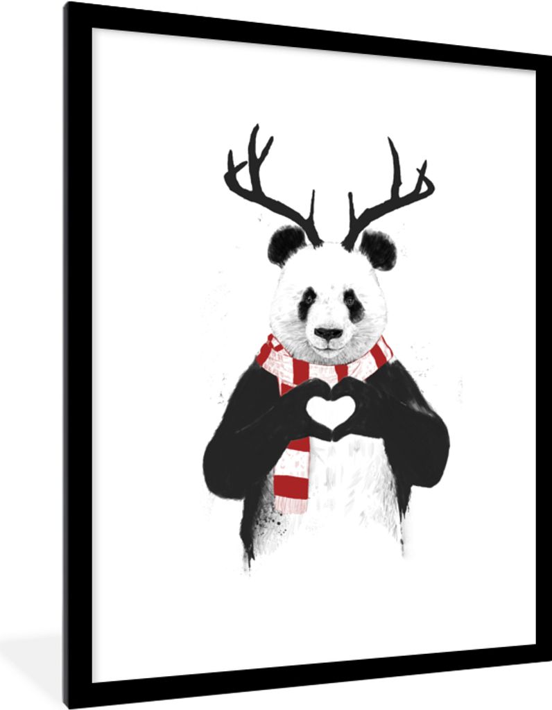 MuchoWow® Gerahmtes Poster Panda - Geweih - Halstuch - Herz Produktbild 