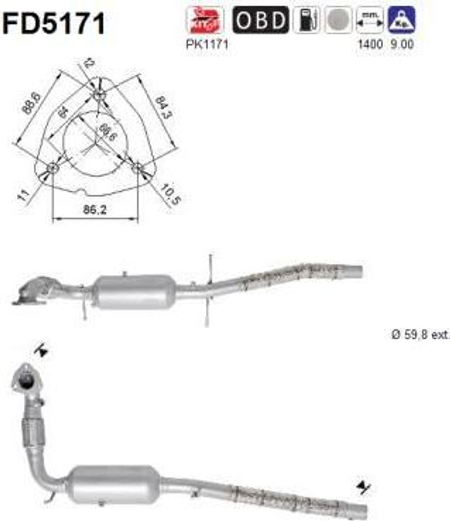 AS FD5171 Ruß-/Partikelfilter, Abgasanlage OE 1791590 kompatibel mit Transit