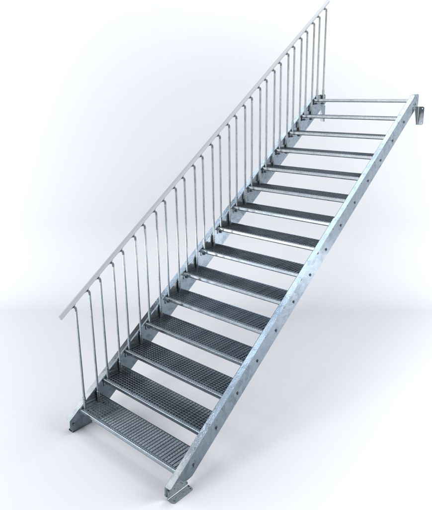 Stahltreppe 15 Stufen bis Höhe 300 cm, Laufbreite : 120 cm Geländer links ST 1 (31 / 31 mm)