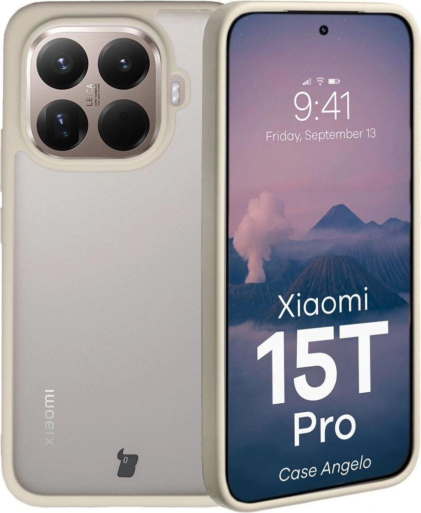 Handyhülle für Xiaomi 15T Pro, Bizon Case Angelo, Semitransparent mit beigem Rahmen
