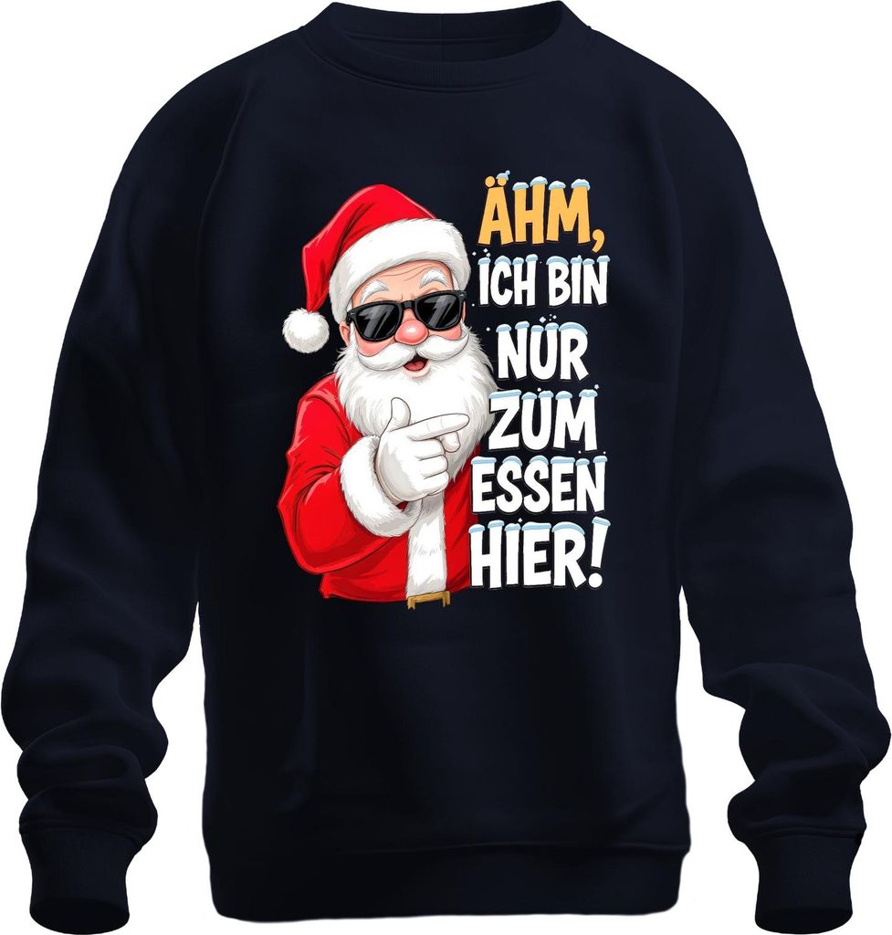 Ähm ich bin nur zum Essen hier Weihnachtsmann lustig Nikolaus Uni Sweatshirt Pullover, Navy, 3XL