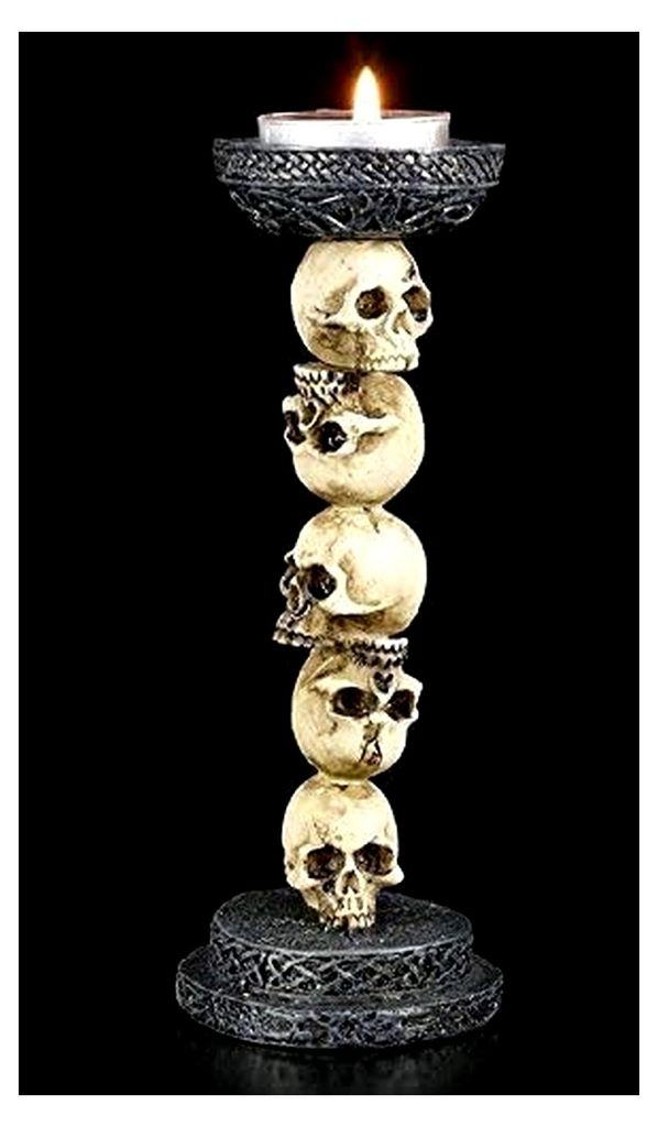 Teelichthalter in Totenkopf-Form - Schädelsäule | Gothic Kerzenhalter