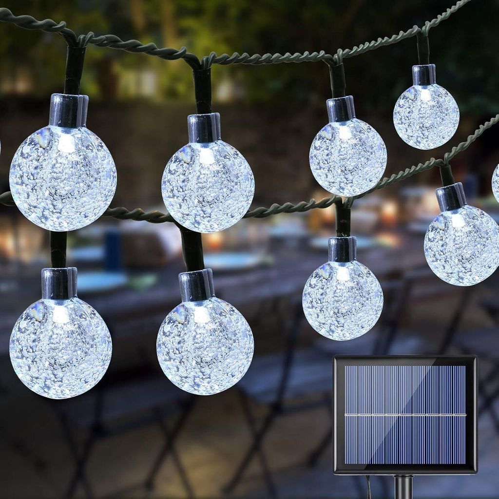 5m 20LEDs Solar Blase Kugel Lichterkette 2 Beleuchtungsmodi Außen Party Garten Deko Lichterketten, Weiß
