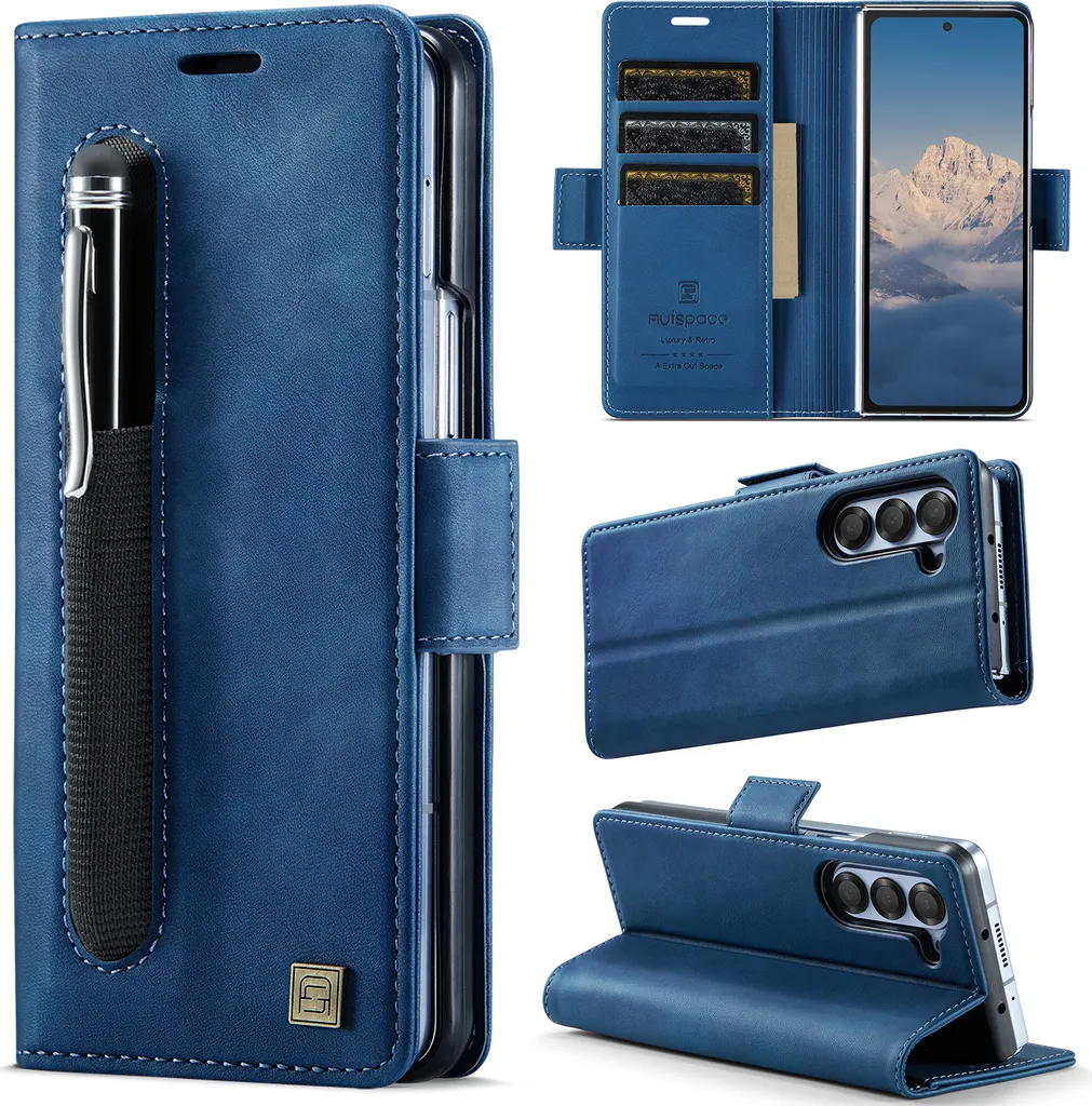 Custodia Pelle Samsung Z Fold 6 Blu: Protezione RFID e Chiusura Magnetica