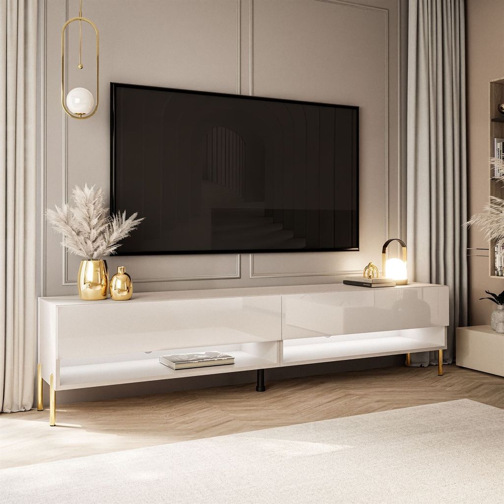 RTV Schrank CALANTE 180 cm auf Beinen mit LED-Beleuchtung Produktbild 