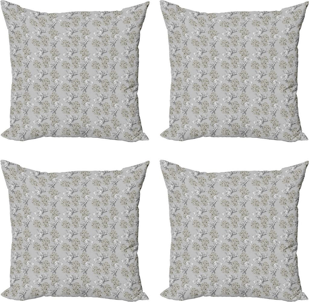 ABAKUHAUS Pfingstrose Kissenbezug Set (4 Stück), Pastelltöne Natur Blumen, Moderner Doppelseitiger Digitaldruck, 40 cm x 40 cm, grau Multicolor