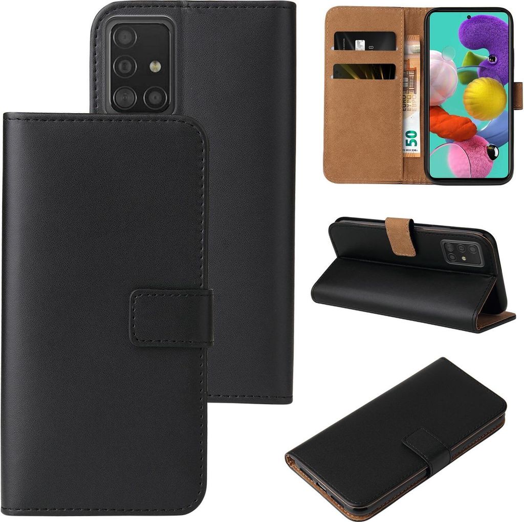 Handy Hülle für Samsung Galaxy A51 Klapphülle Bookcase Flip Cover Handy Tasche Etui Farbe: Schwarz