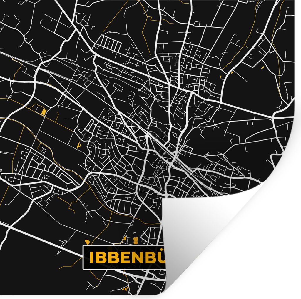 MuchoWow Wandtattoo Wandsticker Wandaufkleber Stadtplan - Karte - Ibbenbüren - Gold - Deutschland - Karte 50x50 cm Selbstklebend und Repositioni...