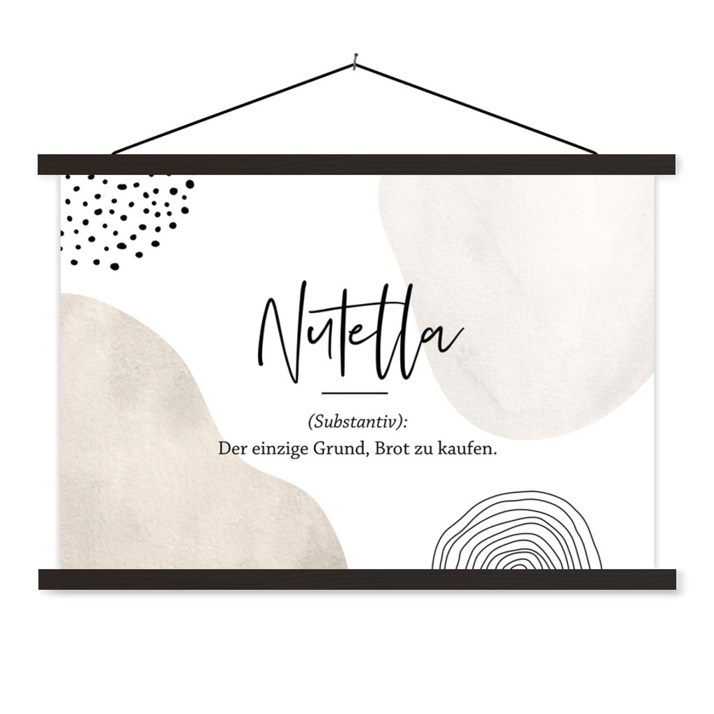 MuchoWow Textilposter Sprichwörter - Nutella - Wörterbuch - Zitate - Nutella Definition 90x60 cm mit schwarzem Rahmen - Aufhängungssatz