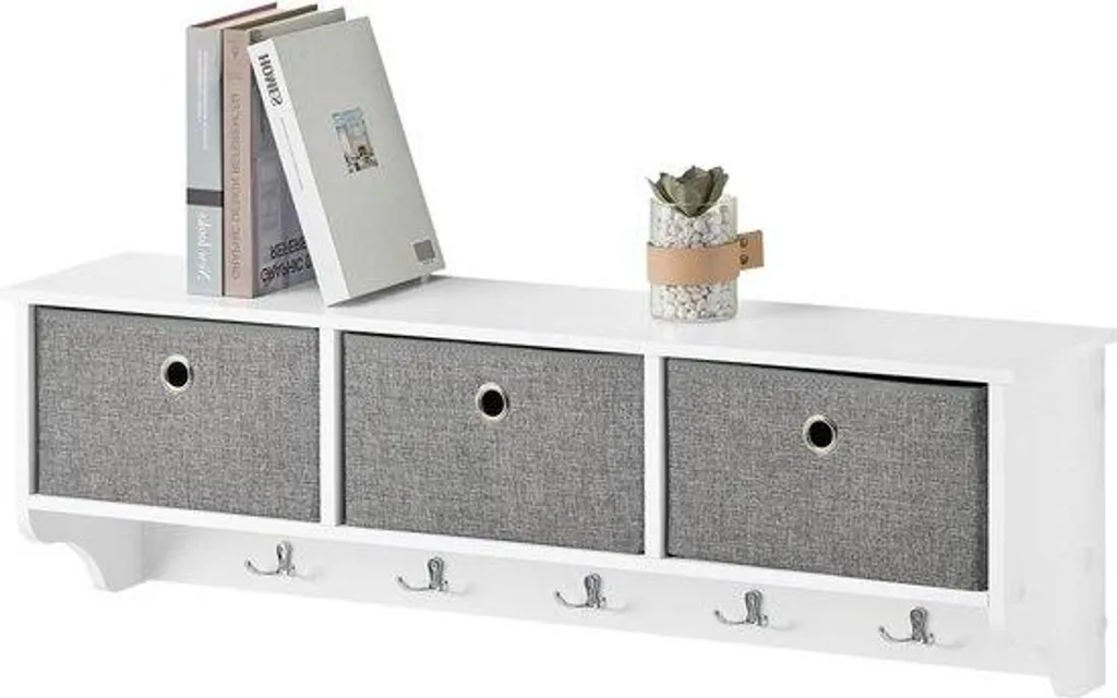 Support mural en bois blanc-gris 100 x 20 x 30 cm pour vêtements Modèle Home