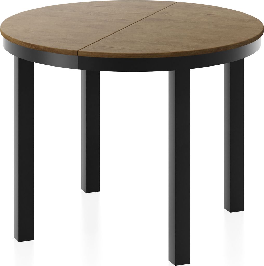 Runder Ausziehbarer Esstisch mit Schwarzem Metallgestell – Tisch mit Schwarzen Metallbeinen im Loft-Stil – Platzsparender Tisch für Wohnzimmer...