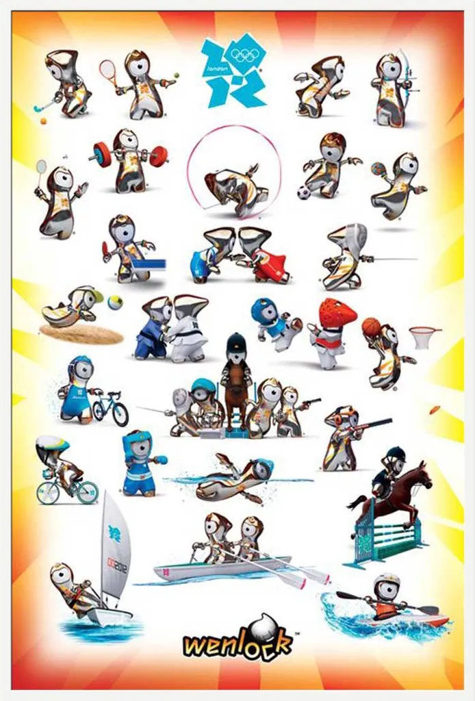 Poster Encadré Londres 2012 Wenlock Poses Shinsuke Cadre Blanc Maxi PVC