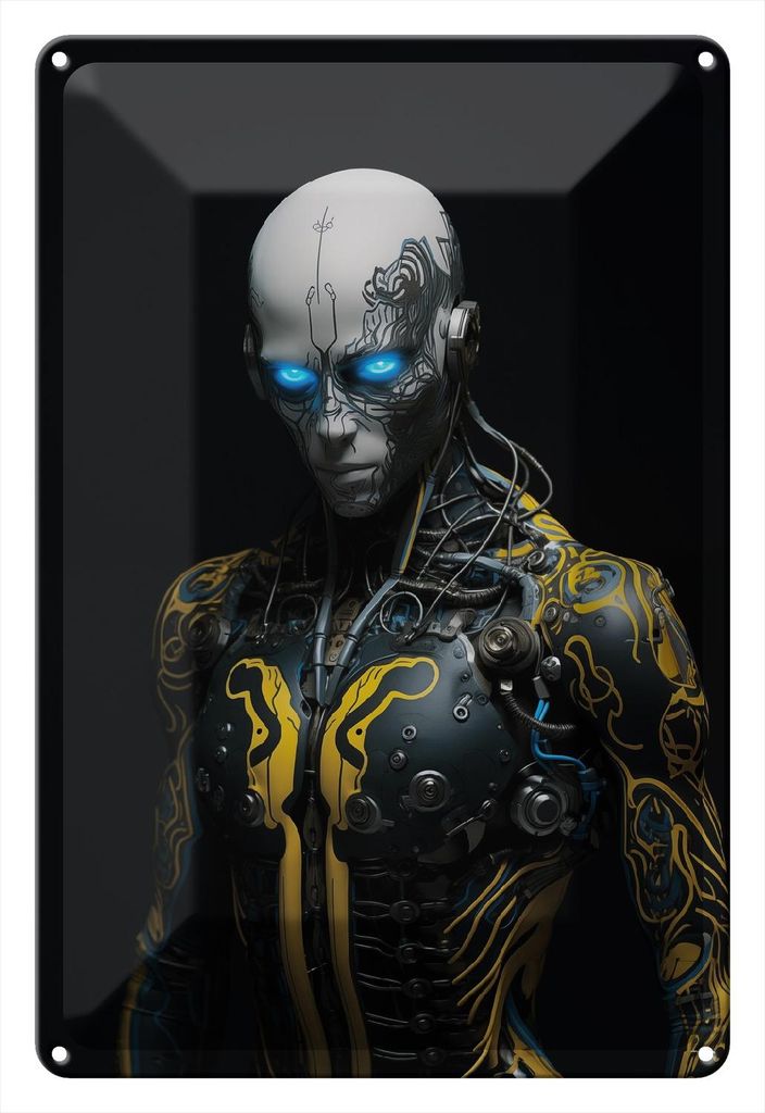 Wallario Blechschild Metallbild : Brillante Farben, Größe 20 x 30 cm Motiv Cyber-Wächter