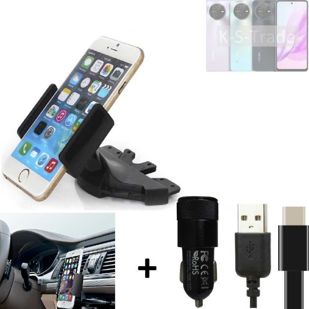 K-S-Trade CD Schlitz Handy-Halterung kompatibel mit Blackview Oscal Tiger 12 Autohalterung KFZ-Halter Radio Handy Halterung 360° drehbar CD-Schacht