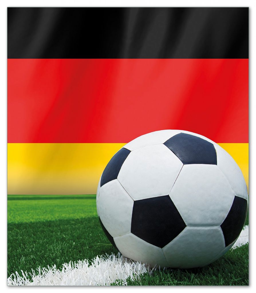 Wallario Herdabdeckplatte aus Glas, Größe 52 x 60 cm 1-teilig, Motiv Fußball vor einer Deutschlandflagge