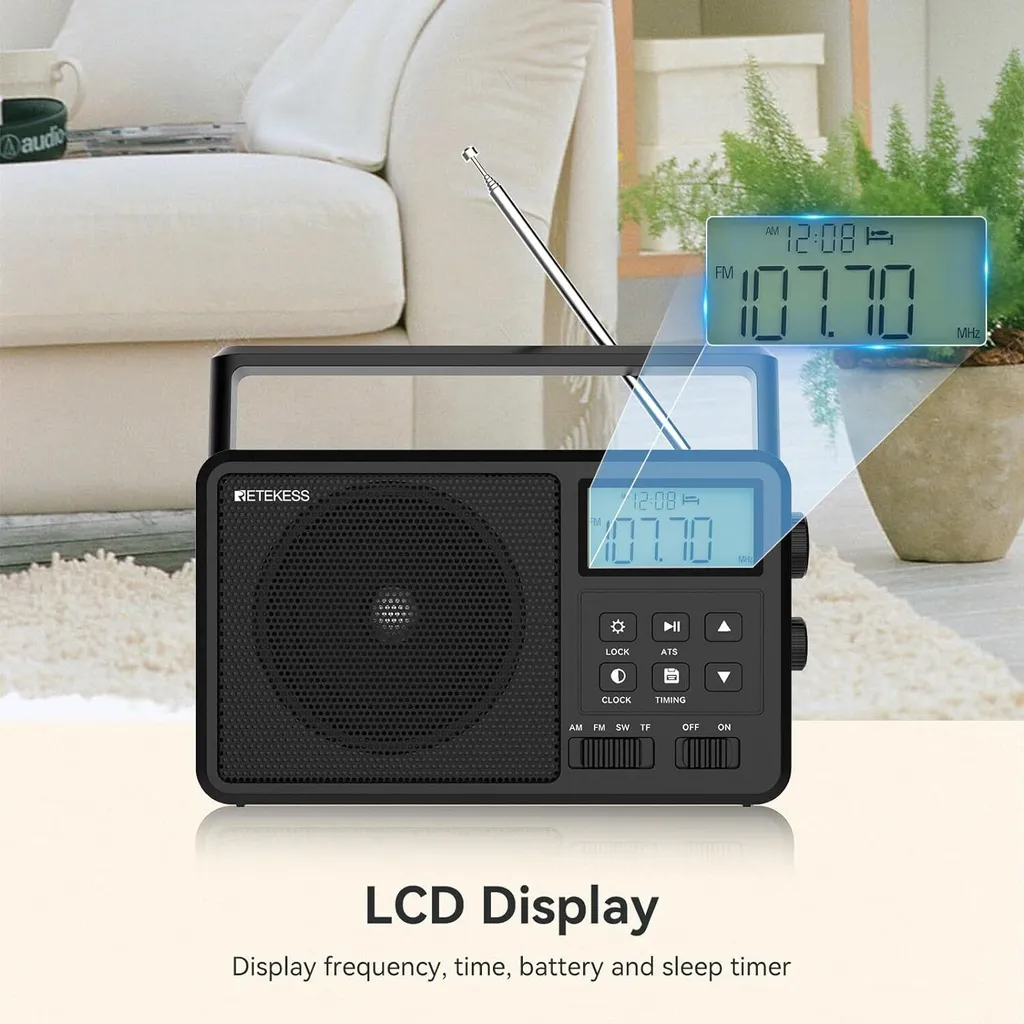 Poste radio numérique Bluetooth AM FM SW Retekess TR638 avec minuterie LCD