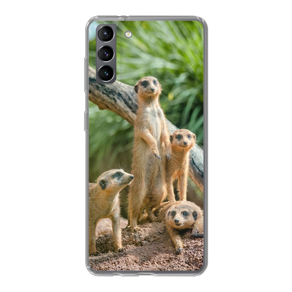 MuchoWow Handyhülle Schutzhülle Hülle für Samsung Galaxy S21 Plus Erdmännchen - Familie - Tiere Silikon Softcase Handy Hülle - Handy-Tasche