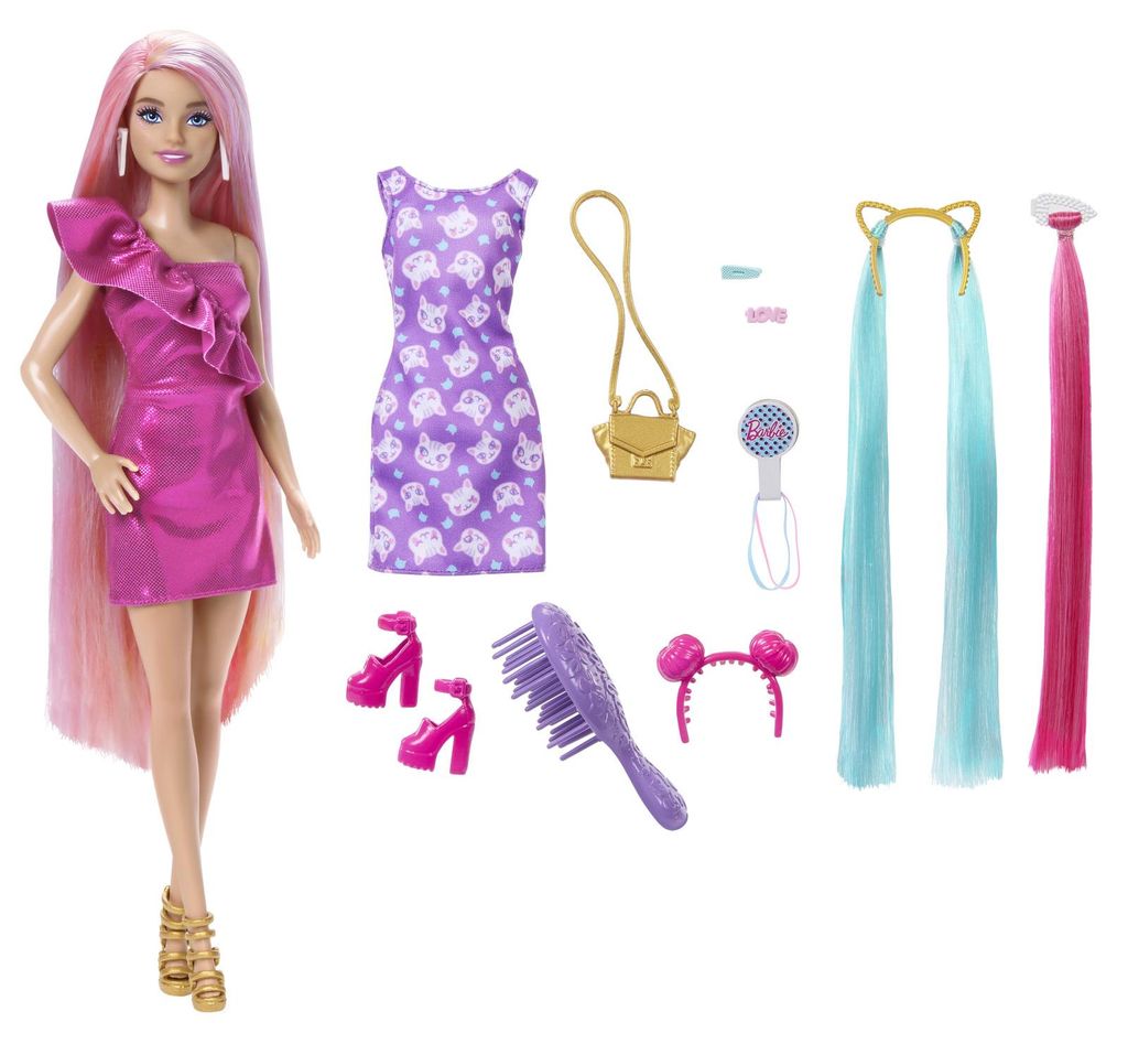 Barbie Hair Fun Doll con accessori Rosa MATTEL JDC85 Immagine del prodotto 