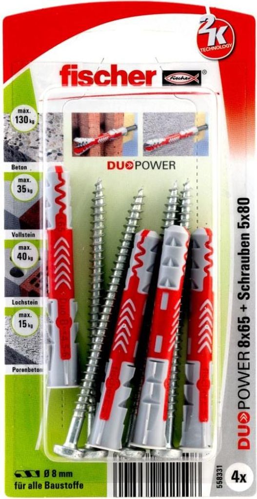 Fischer Dübel-Set Duopower 8.0 x 65 mm - 4 Stück