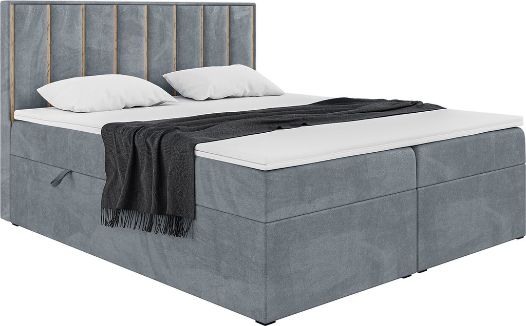 MEBLINI Boxspringbett mit Bettkasten - Gepolstert Doppelbett mit Matratze und Topper - Polsterbett mit Stauraum - Bett mit Kopfteil - Noah - 200x20...