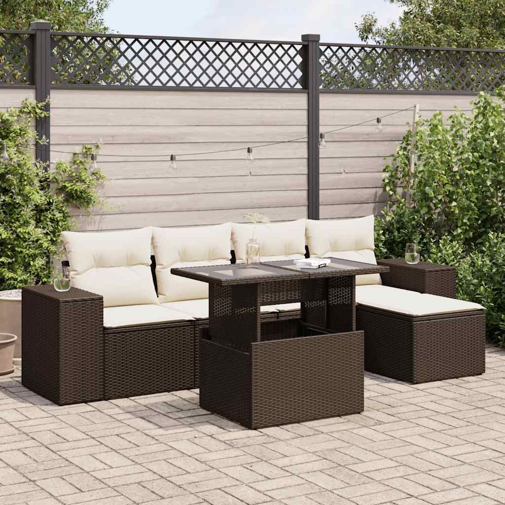 Maison Exclusive - 6-tlg. Garten-Sofagarnitur mit Kissen Braun Poly Rattan