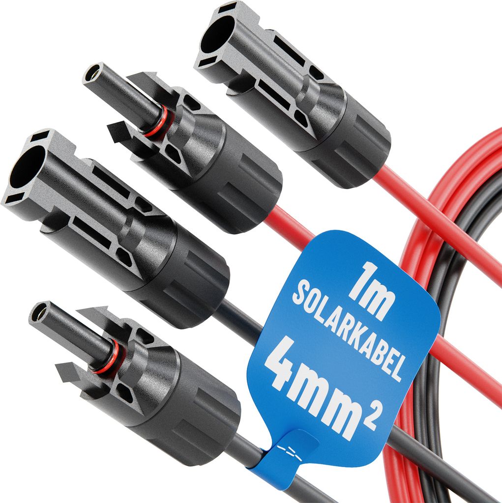 ABSINA 2x 1 Meter Solarkabel 4mm2 H1Z2Z2-K schwarz & rot - PV Kabel 4mm2 - Solarleitung 4mm2, PV Leitung
