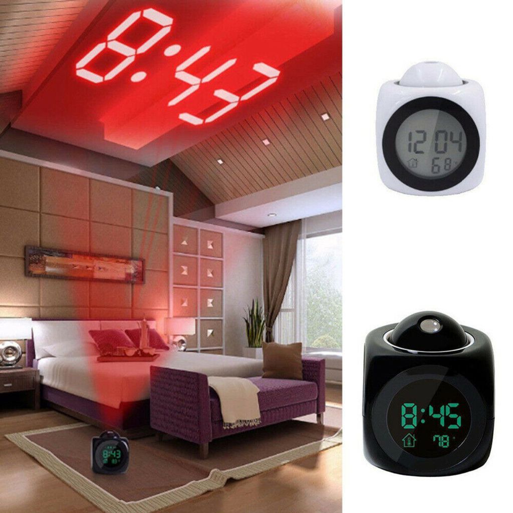 Datum,Temperaturanzeige Alarm Tischuhr DE LCD Radiowecker mit Projektion Snooze 