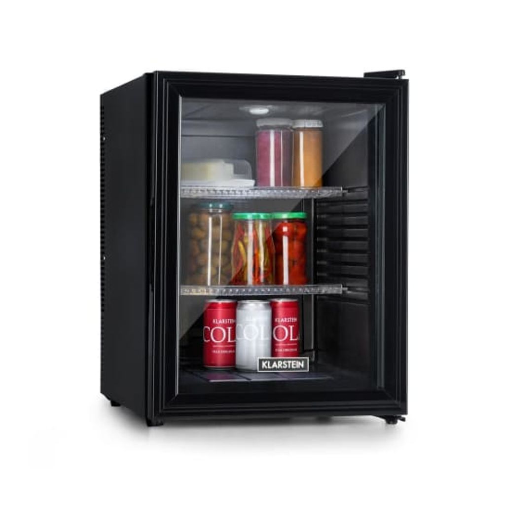 Mini Kühlschrank 32 L Hotel Büro Minibar Getränke Kühler A LED Glastür schwarz 