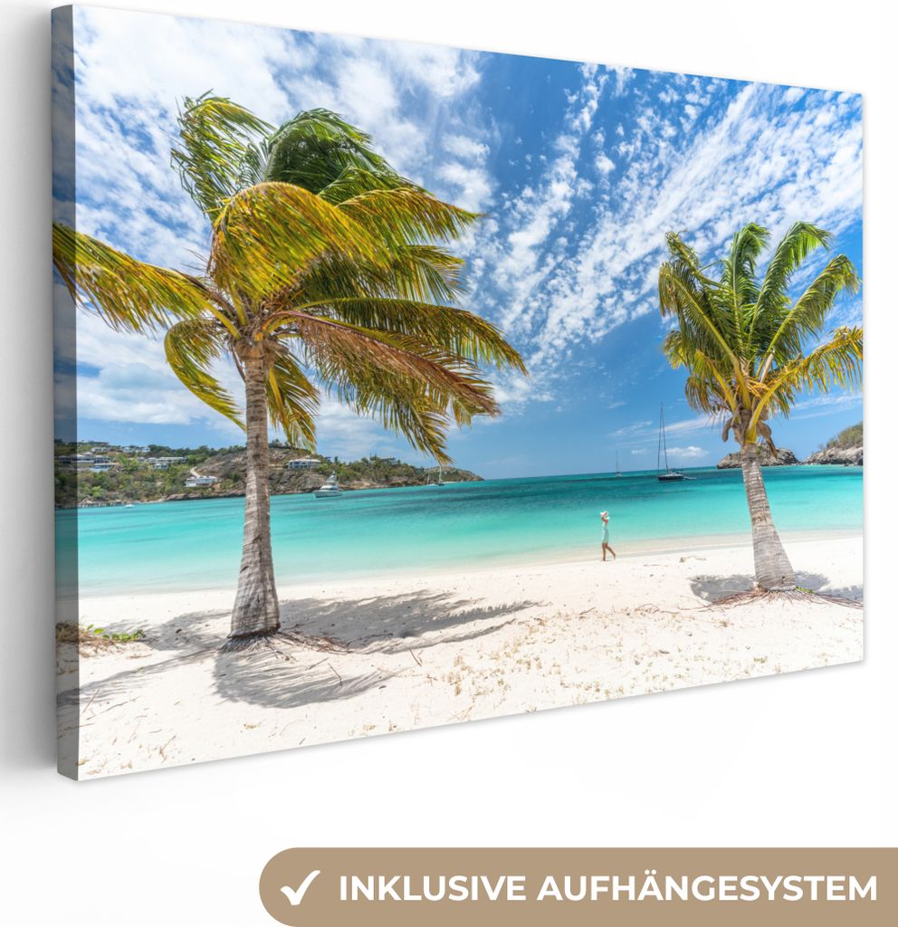 OneMillionCanvasses - Leinwandbilder - 150x100 cm, Strand - Palmen - Wolken, Wandbilder Kunstdruck Wanddekoration