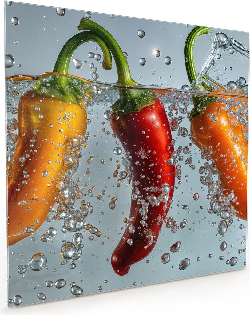 Küchenrückwand Spritzschutz Glas mit Motiv Paprika im Wasser 40 x 40 cm