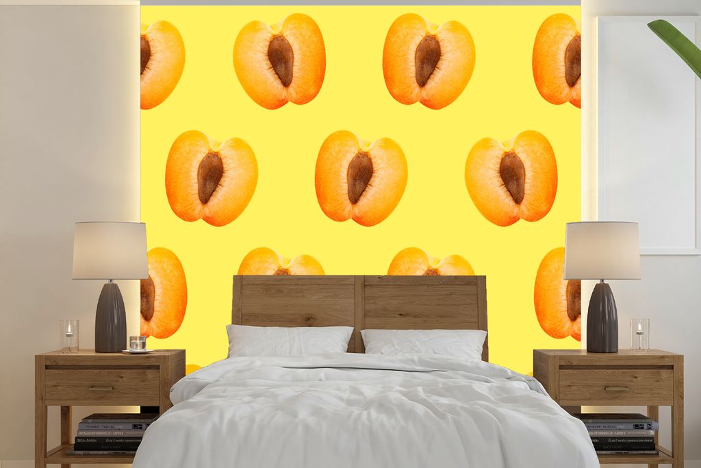 MuchoWow Fototapete für Wohnzimmer oder Schlafzimmer Wandtapete Vinyl Motivtapete Pfirsich - Pastell - Muster - 220x220 cm - Tapeten