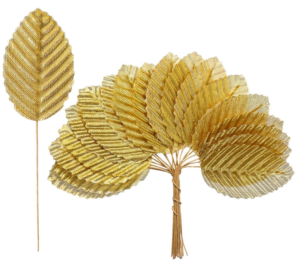 200 künstliche Blätter in Goldoptik, Seidenimitat, einzelne künstliche Blätter, Herbstblätter, Palmenblätter, Dekoration für DIY-Girlanden, ...